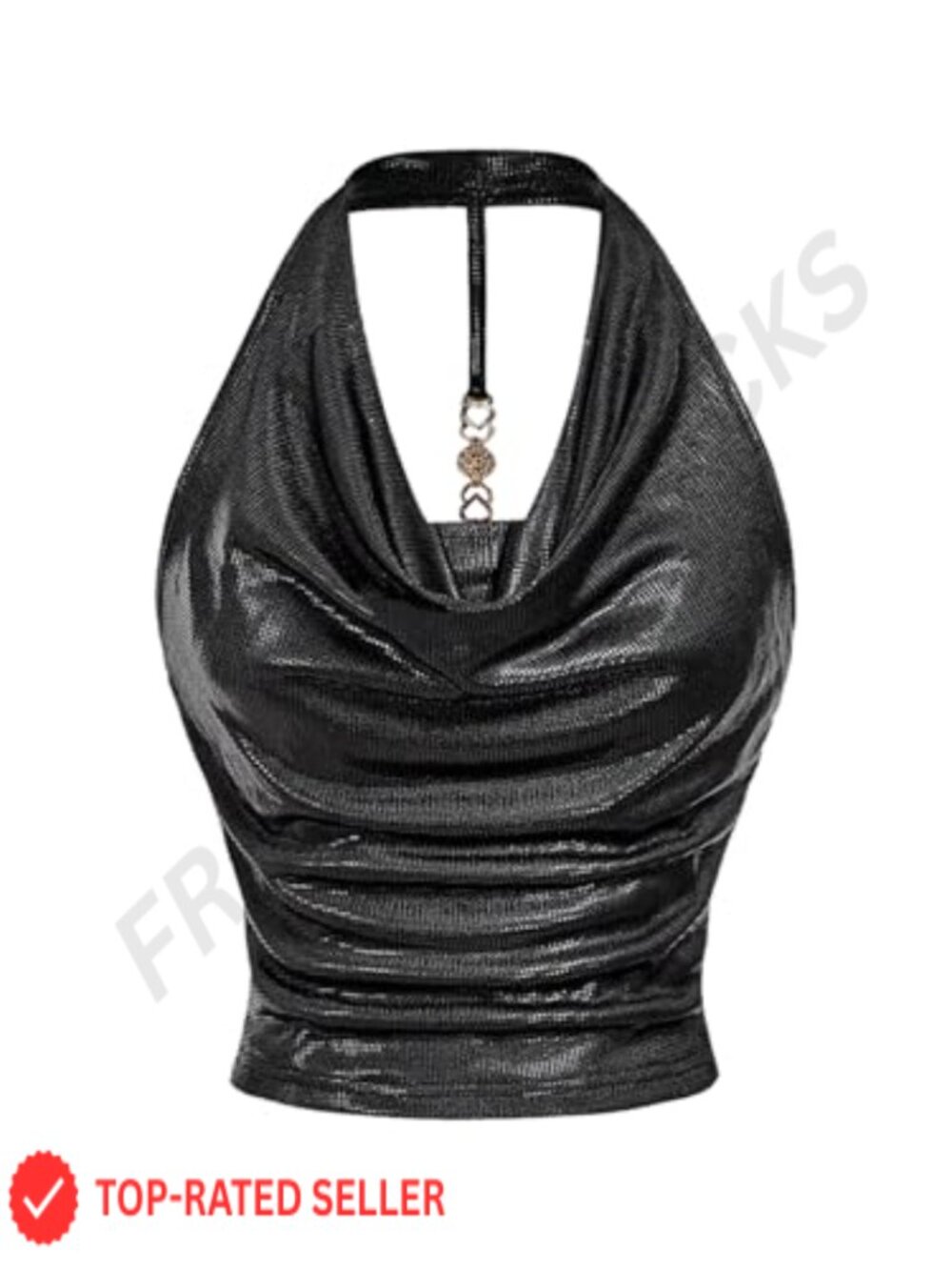 Metallic Halter Crop Top Cowl Neck Ruched Party Club Top